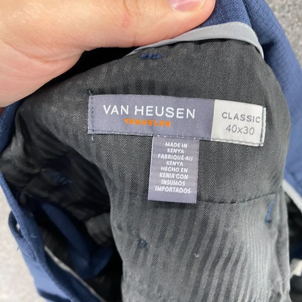 New Van Heusen Dress Pants Men 40*30 Blue Mid Rise Pleated Classic Fit Straight